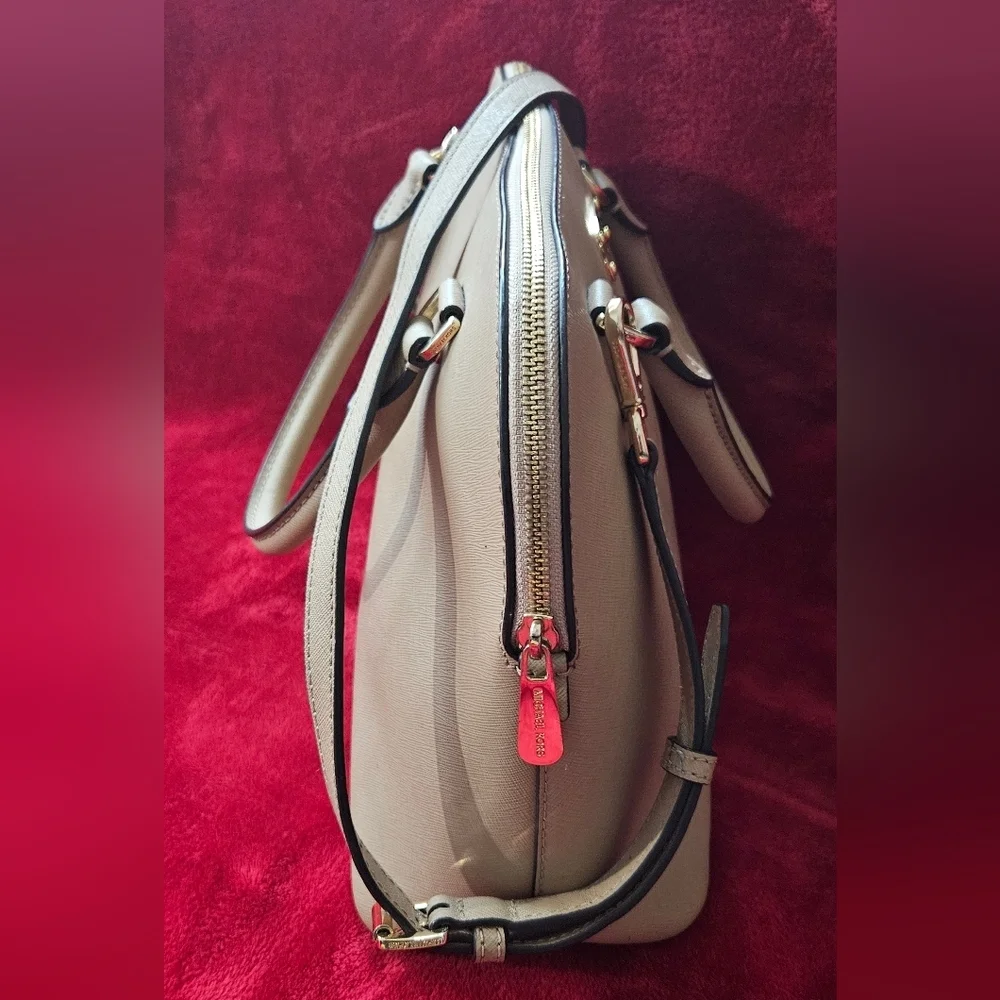 Michael Kors Cindy Dome Tan Leather Satchel-Crossbody